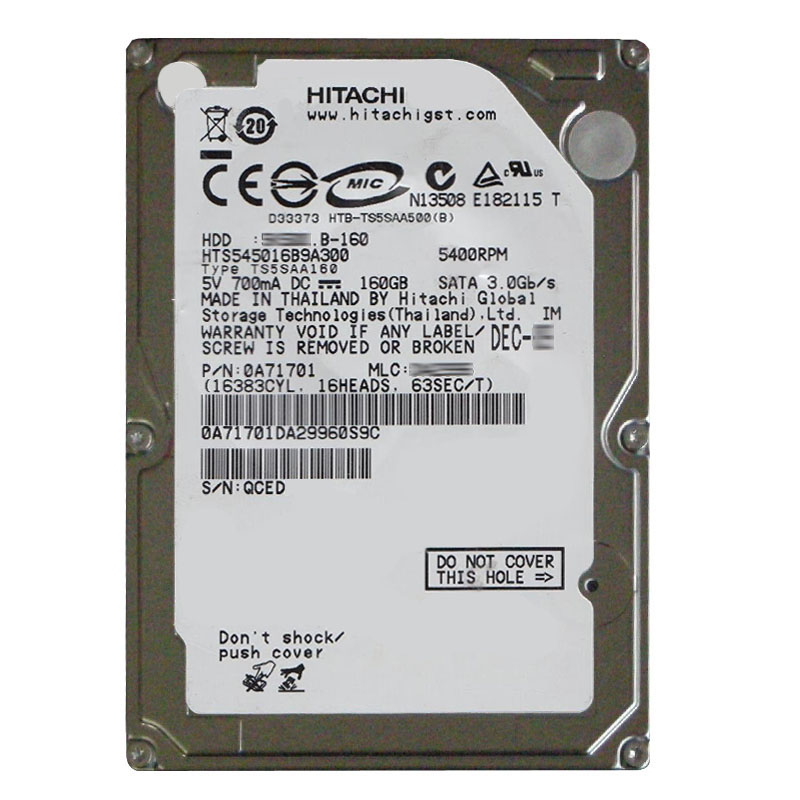 Hitachi 0A71701 - 160GB 5.4K SATA 3.0Gbps 2.5Inch 8MB Cache Hard Drive