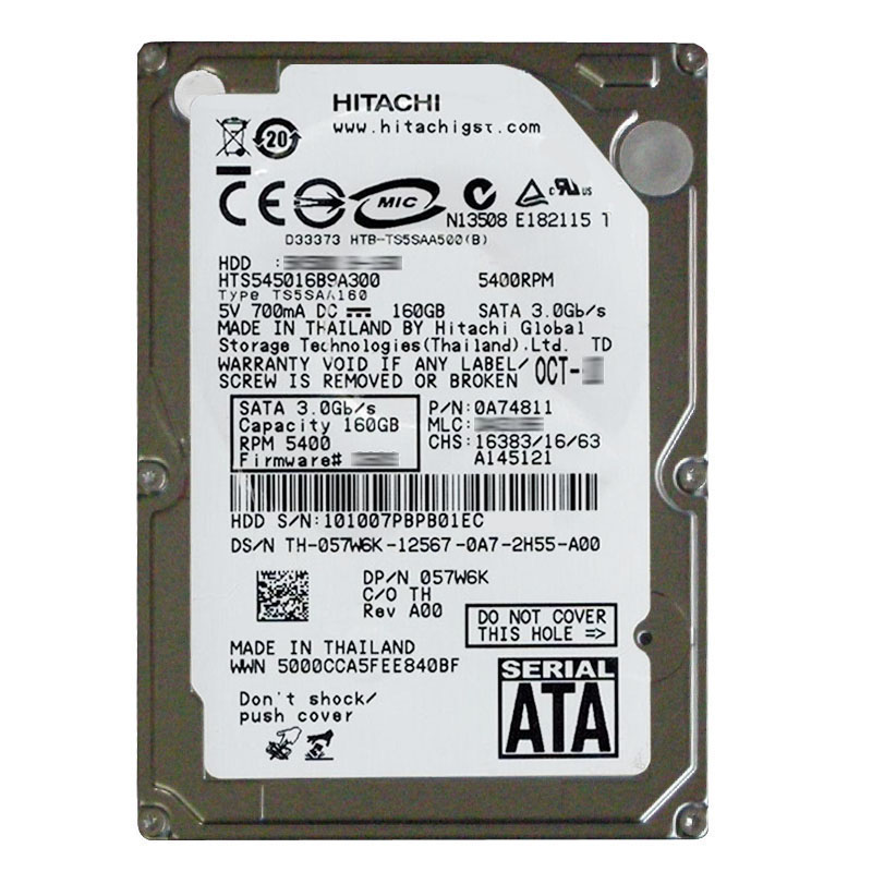 Hitachi 0A74811 - 160GB 5.4K SATA 3.0Gbps 2.5Inch 8MB Cache Hard Drive