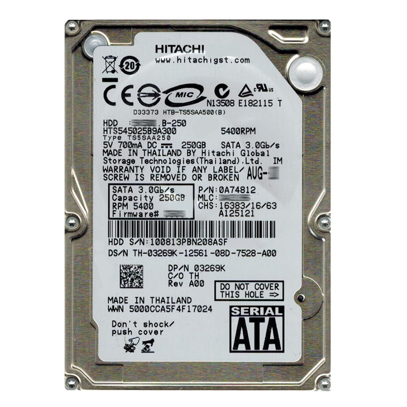 Hitachi 0A74812 - 250GB 5.4K SATA 3.0Gbps 2.5Inch 8MB Cache Hard Drive