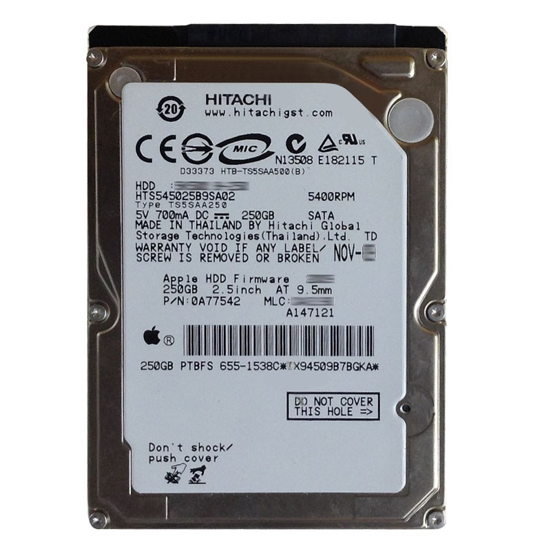 Hitachi 0A77542 - 250GB 5.4K SATA 1.5Gbps 2.5Inch 8MB Cache Hard Drive