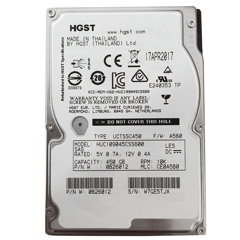 0B26012.jpg Hitachi 0B26012 - 450GB 10000RPM 2.5Inch SAS 6GBPS 64MB Cache Hard Drive - Image 1