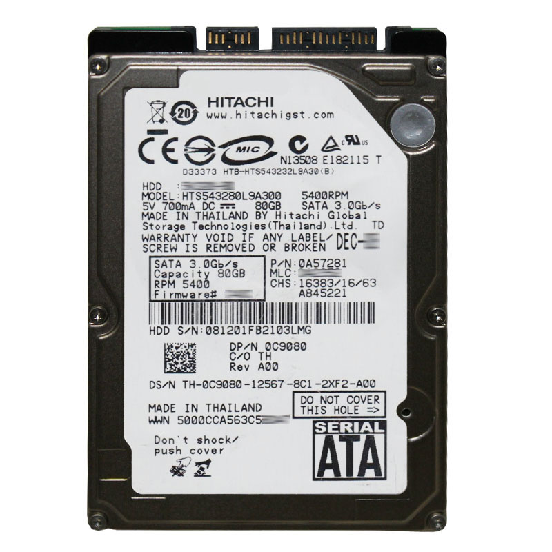 Dell 0C9080 - 80GB 5.4K SATA 3.0Gbps 2.5" 8MB Cache Hard Drive