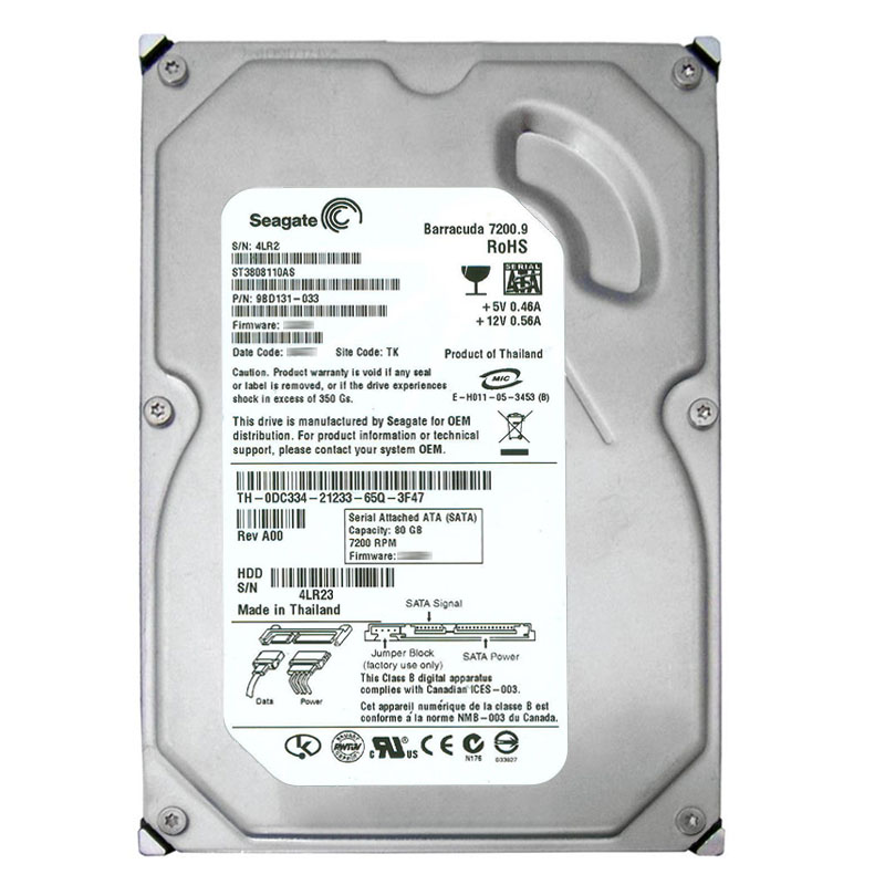 Dell 0DC334 - 80GB 7.2K SATA 3.5" 8MB Cache Hard Drive