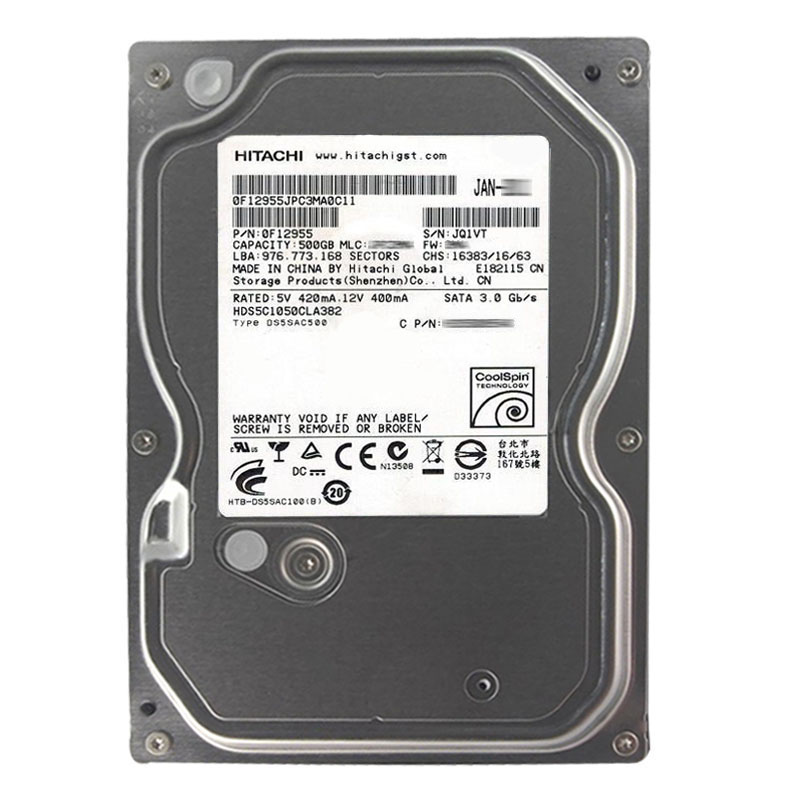 0F12955.jpg Hitachi 0F12955 - 500GB 7.2K SATA 3.0Gbps 3.5Inch 8MB Cache Hard Drive - Image 1