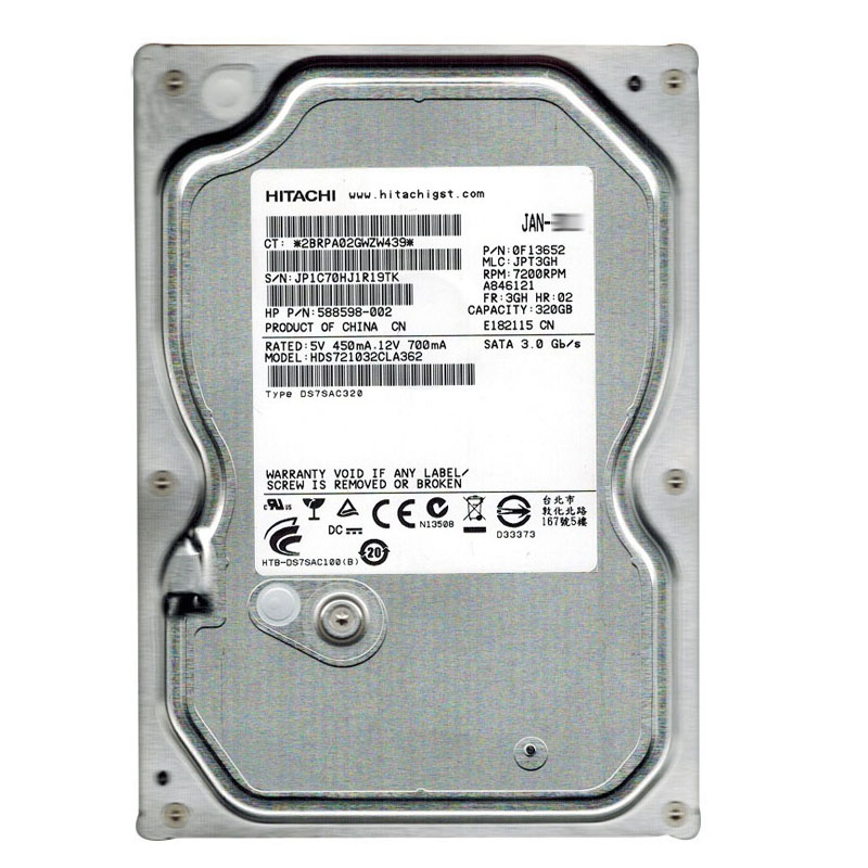 0F13652.jpg Hitachi 0F13652 - 320GB 7.2K SATA 3.0Gbps 3.5" 16MB Cache Hard Drive - Image 1
