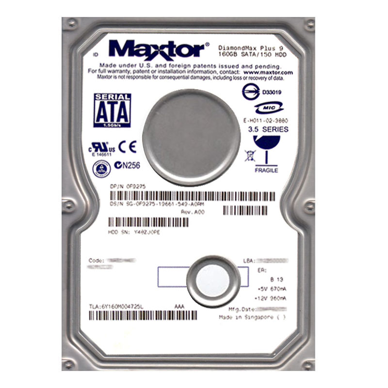 Dell 0F9275 - 160GB 7.2K SATA 3.5" Hard Drive