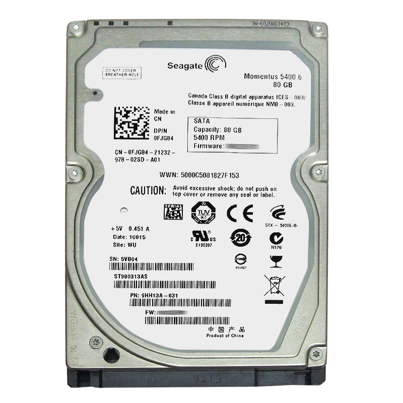 Dell 0FJG84 - 80GB 5.4K SATA 3.0Gbps 2.5" Hard Drive