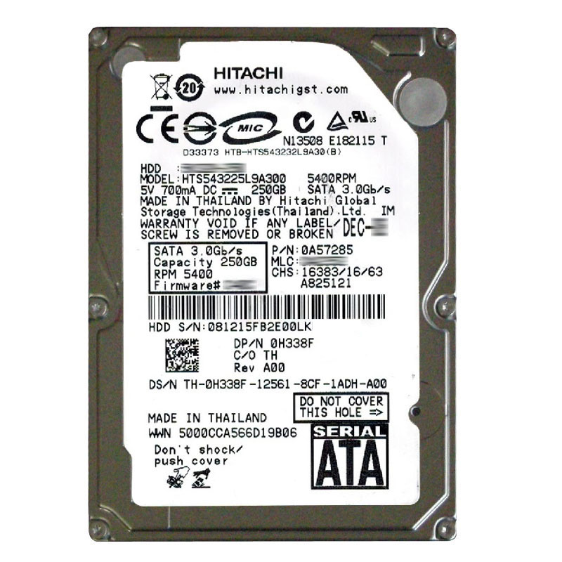 Dell 0H338F - 250GB 5.4K SATA 3.0Gbps 2.5" Hard Drive