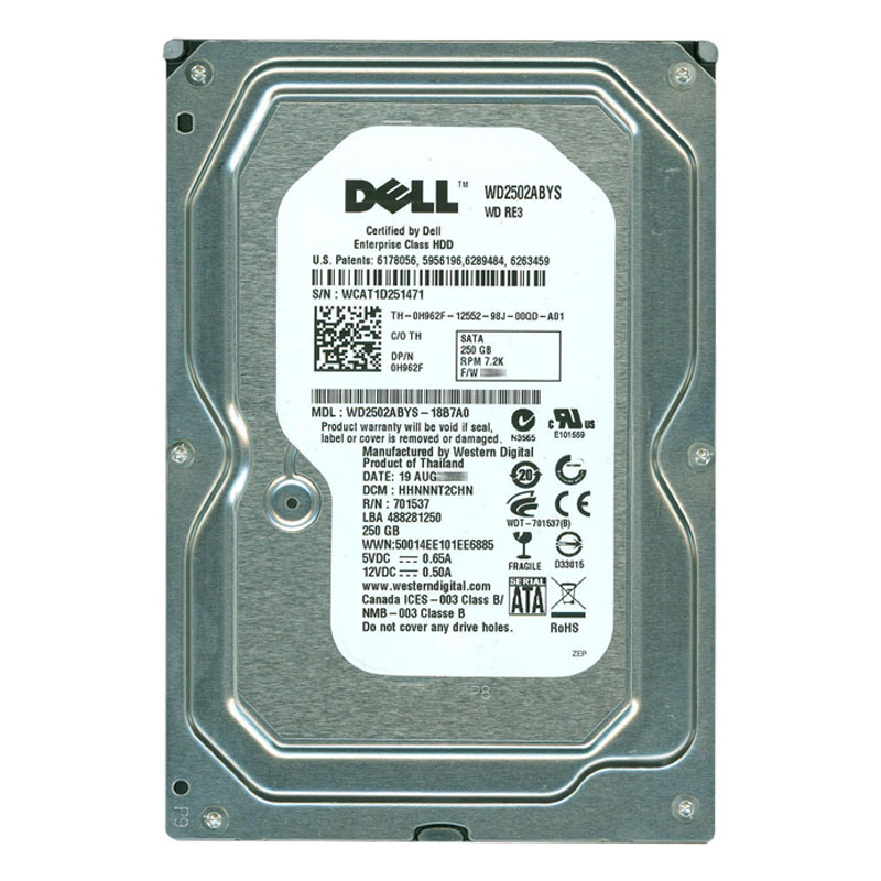 Dell 0H962F - 250GB 7.2K SATA 1.5Gbps 3.5" 16MB Cache Hard Drive