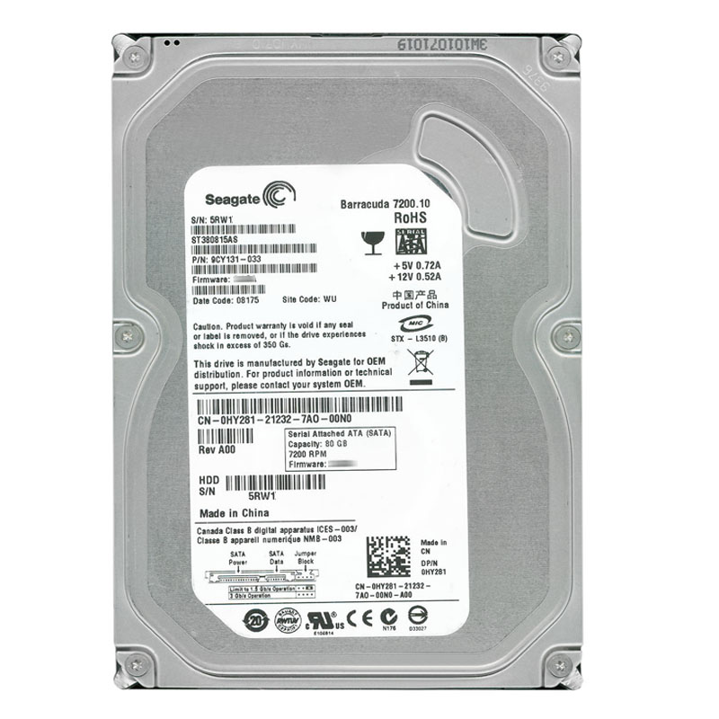 Dell 0HY281 - 80GB 7.2K SATA 3.5" 8MB Cache Hard Drive