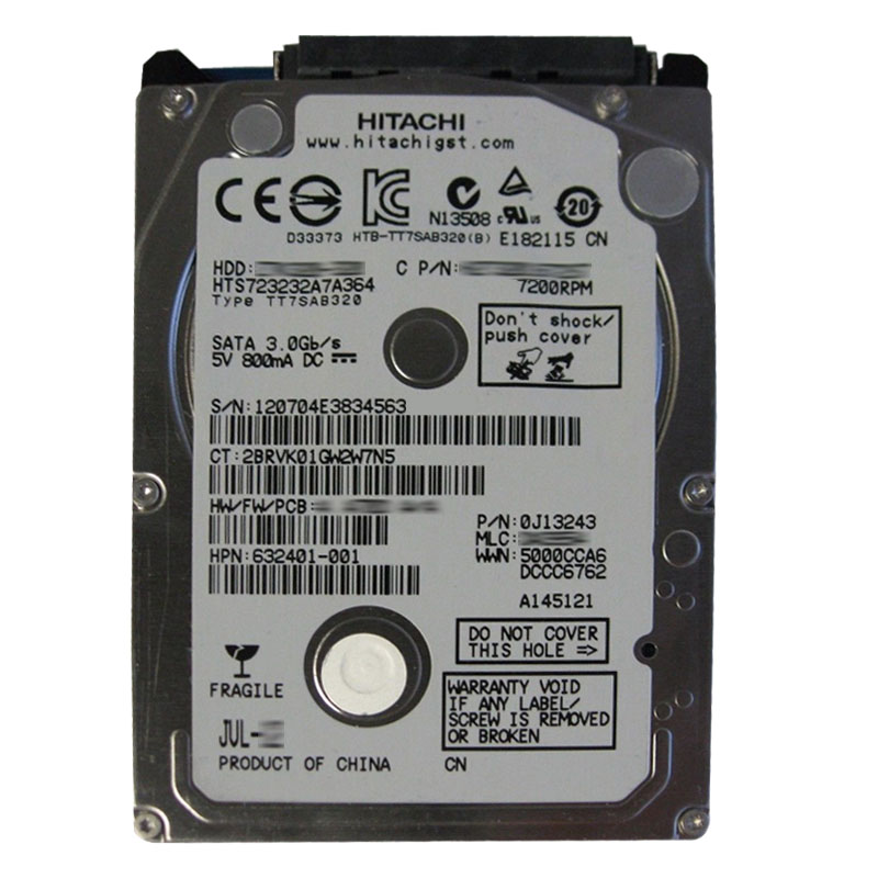 0J13243.jpg Hitachi 0J13243 - 320GB 7.2K SATA 3.0Gbps 2.5Inch 16MB Cache Hard Drive - Image 1