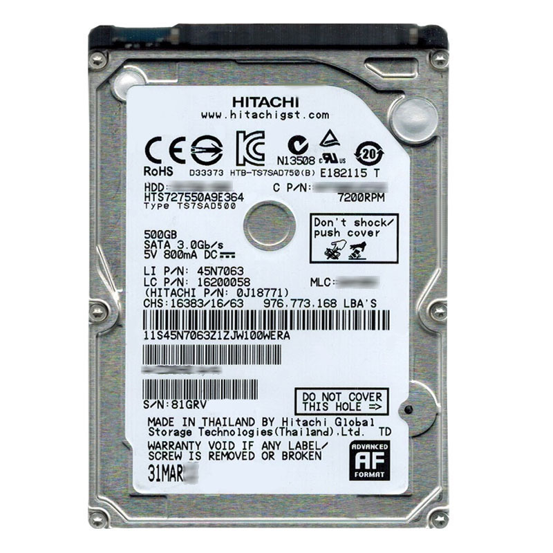 Hitachi 0J18771 - 500GB 7.2K SATA 3.0Gbps 2.5Inch 16MB Cache Hard Drive