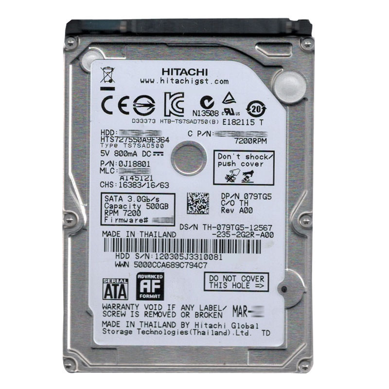 Hitachi 0J18801 - 500GB 7.2K SATA 3.0Gbps 2.5Inch 16MB Cache Hard Drive