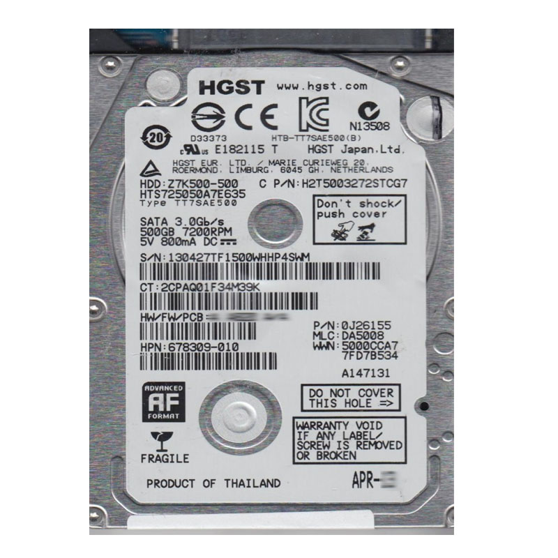0J26155.jpg Hitachi 0J26155 - 500GB 7.2K SATA 3.0Gbps 2.5" 32MB Cache Hard Drive - Image 1