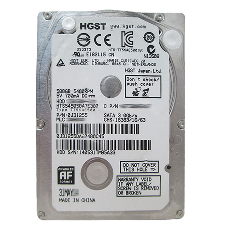 0J31255.jpg Hitachi 0J31255 - 500GB 5.4K SATA 3.0Gbps 2.5Inch 8MB Cache Hard Drive - Image 1