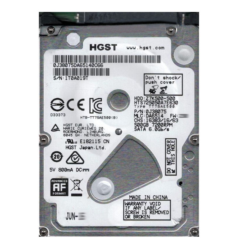 Hitachi 0J38075 - 500GB 7.2K SATA 6.0Gbps 2.5" 32MB Cache Hard Drive