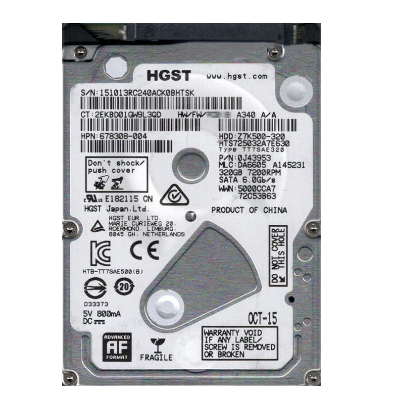 Hitachi 0J43953 - 500GB 7.2K SATA 6.0Gbps 2.5" Hard Drive