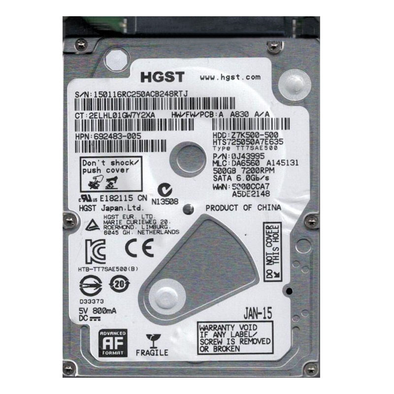 0J43995.jpg Hitachi 0J43995 - 500GB 7.2K SATA 6.0Gbps 2.5" 32MB Cache Hard Drive - Image 1
