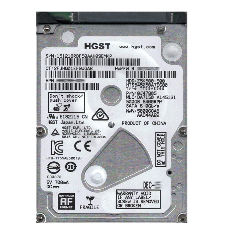 Hitachi 0J47805 - 500GB 5.4K SATA 6.0Gbps 2.5" Hard Drive