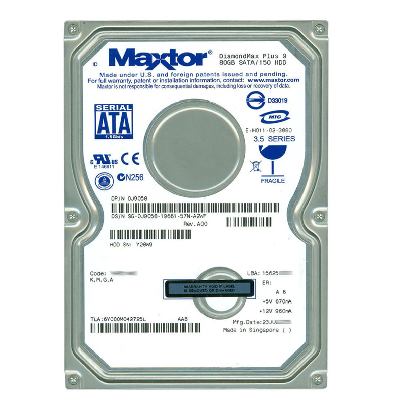 Dell 0J9058 - 80GB 7.2K SATA 3.5" 8MB Cache Hard Drive