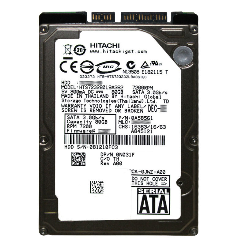 Dell 0N031F - 80GB 7.2K SATA 2.5" 16MB Cache Hard Drive