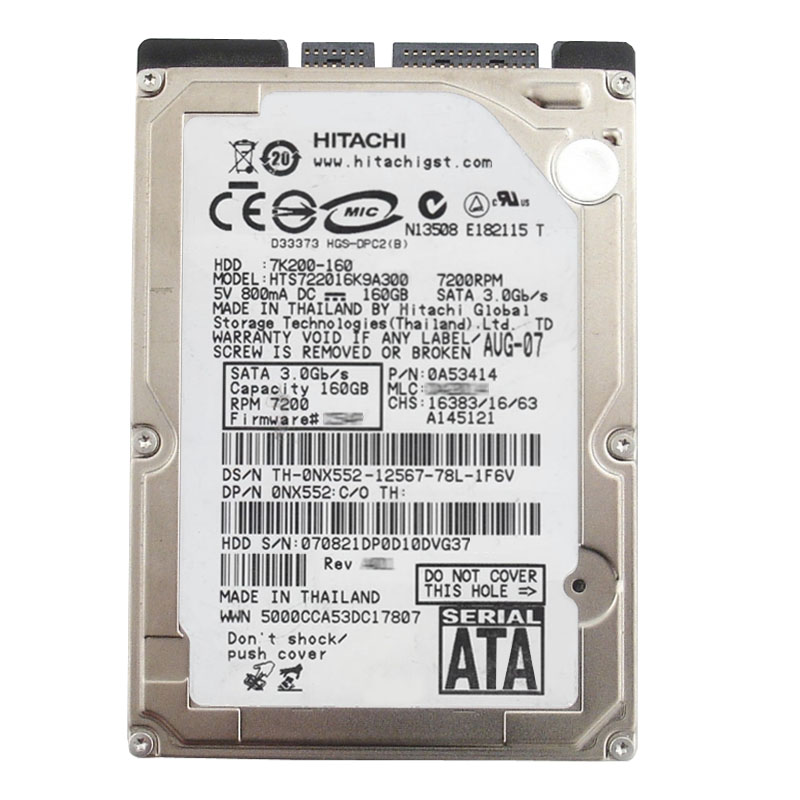 Dell 0NX552 - 160GB 7.2K SATA 2.5" Hard Drive