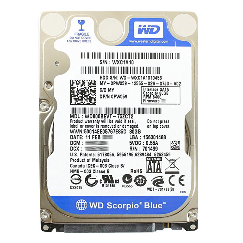 Dell 0PW059 - 80GB 5.4K SATA 2.5" Hard Drive
