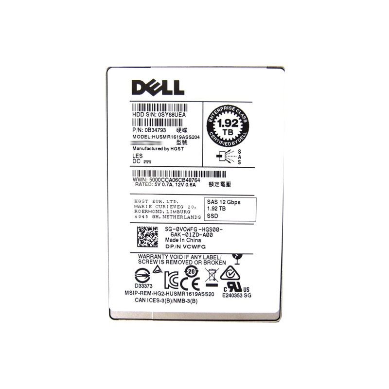 0VCWFG.jpg 0VCWFG Dell - 1.92TB SAS 12Gbps 2.5" Hard Drive - Image 1