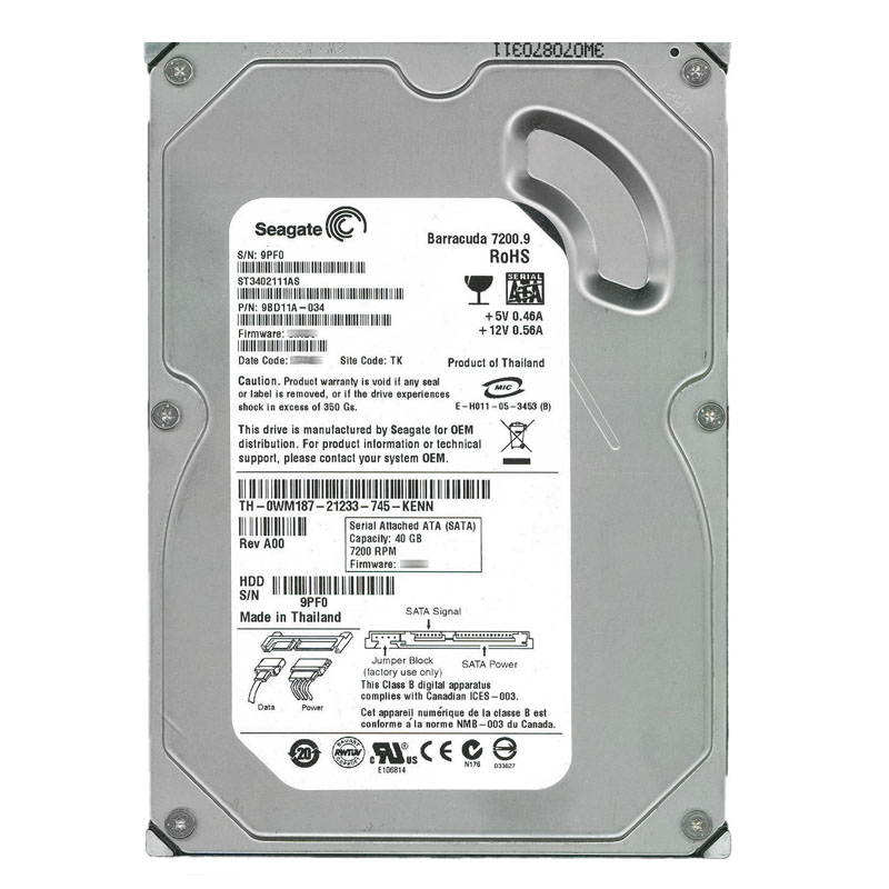 Dell 0WM187 - 40GB 7.2K SATA 3.5" Hard Drive