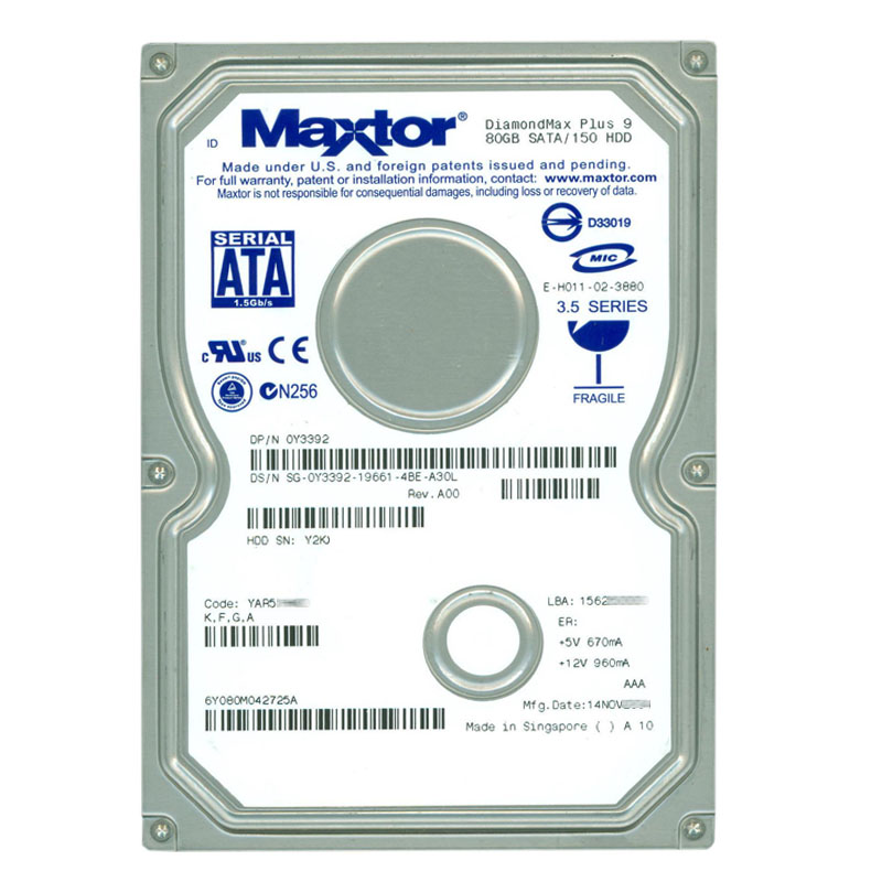 Dell 0Y3392 - 80GB 7.2K SATA 3.5" 8MB Cache Hard Drive