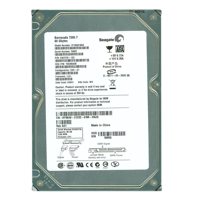Dell 0Y9646 - 80GB 7.2K SATA 3.5" 8MB Cache Hard Drive