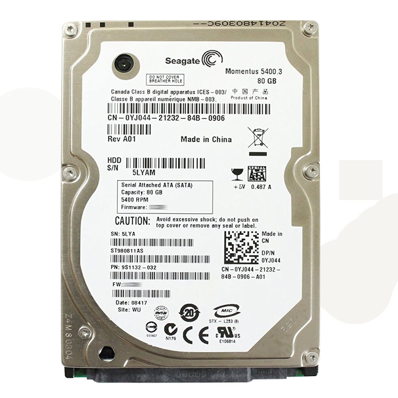 Dell 0YJ044 - 80GB 5.4K SATA 1.5Gbps 2.5" 8MB Cache Hard Drive
