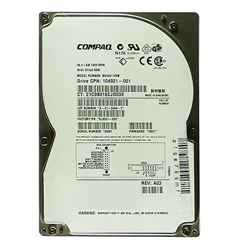 HP-Compaq 104921-001 - 36.4GB 7.2K 80-PIN Ultra2-SCSI 3.5" Hard Drive