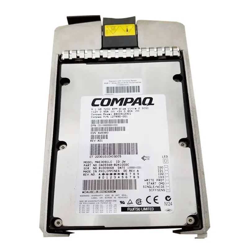 127890-001.jpg HP-Compaq 127890-001 - 9.1GB 7.2K 80-PIN Ultra2-SCSI 3.5" Hard Drive - Image 1