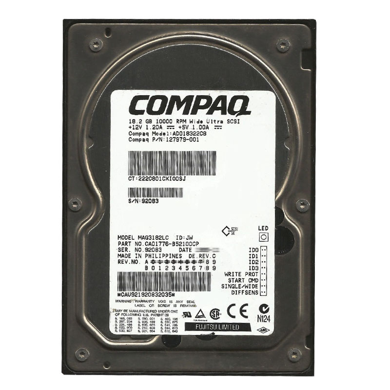 127979-001.jpg HP-Compaq 127979-001 - 18.2GB 10K 80-PIN SCSI 3.5" Hard Drive - Image 1