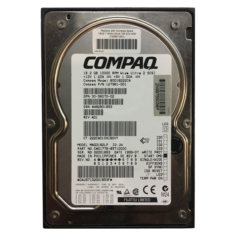 HP 127981-001 - 18.2GB 10000RPM U2 WIDE 68-Pins 3.5Inch SCSI Hard Drive