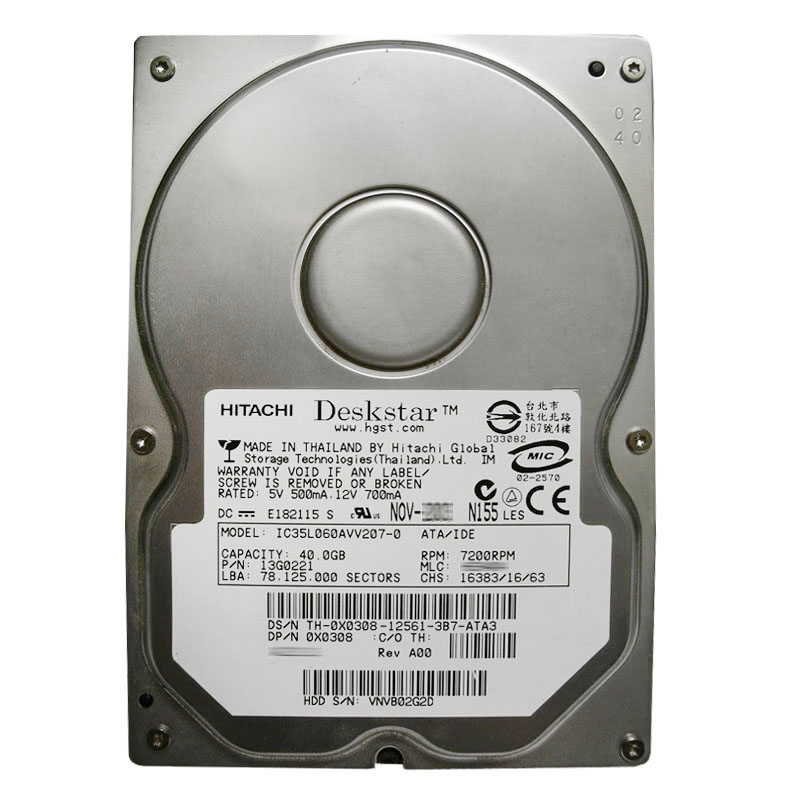 Hitachi 13G0221 - 40GB 7.2K IDE 3.5" 2MB Cache Hard Drive
