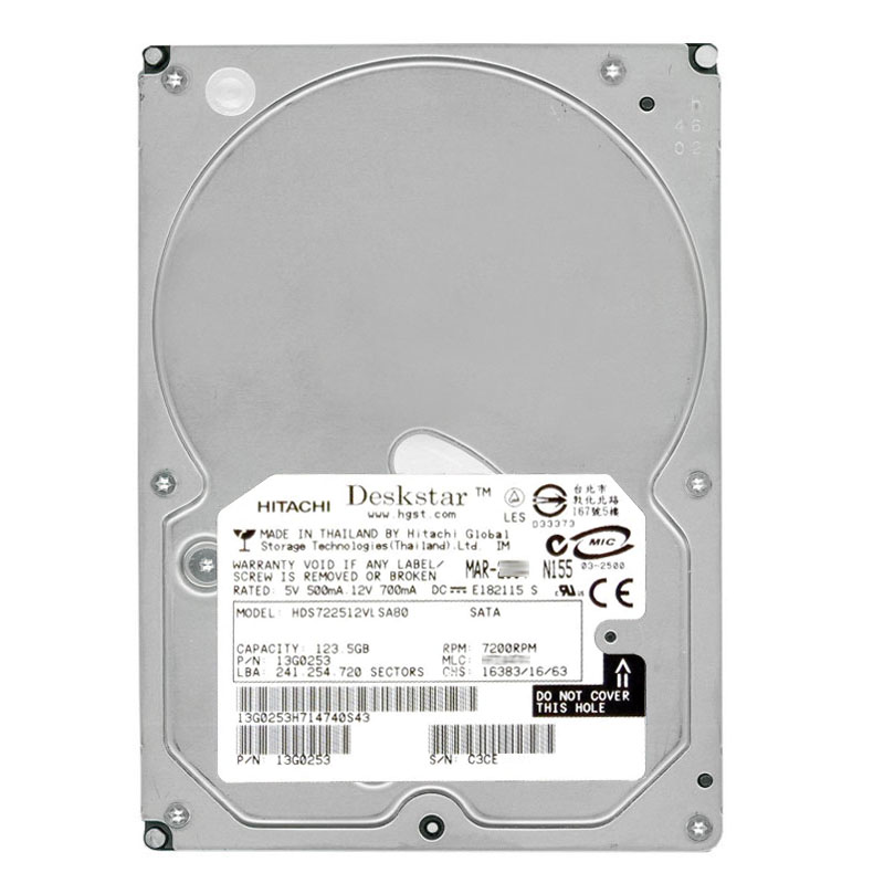 Hitachi 13G0253 - 123.5GB 7.2K SATA 1.5Gbps 3.5" 8MB Cache Hard Drive