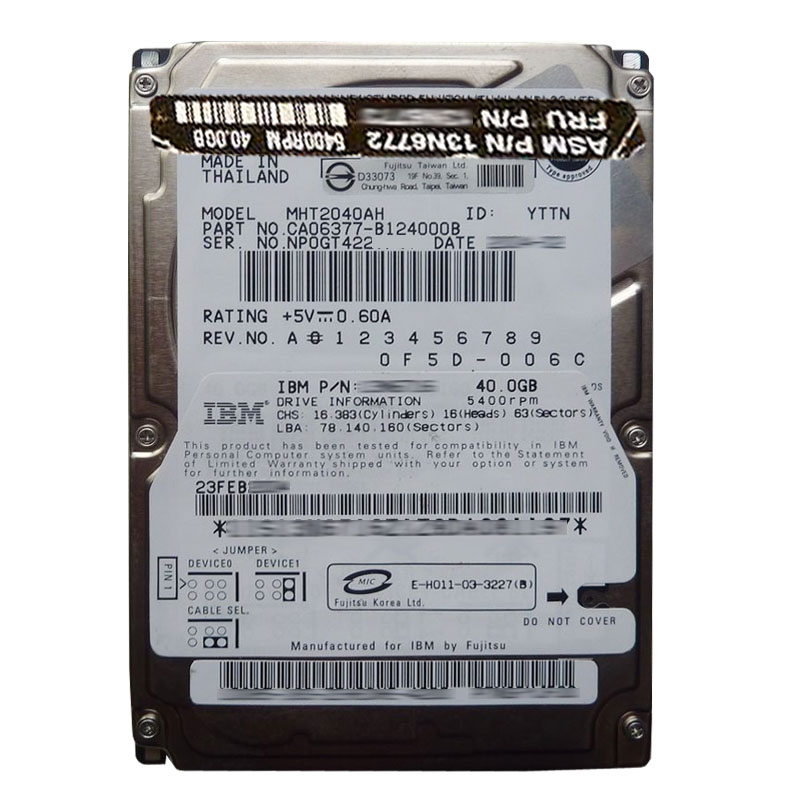 IBM 13N6772 - 40GB 5.4K IDE 2.5" Hard Drive