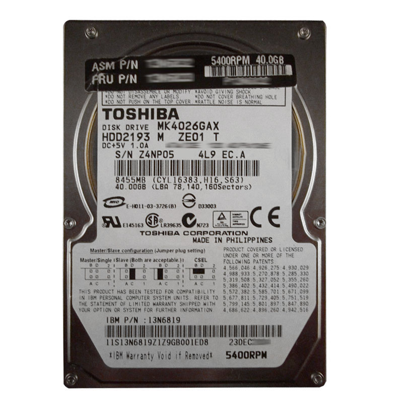 IBM 13N6819 - 40GB 5.4K IDE 2.5" Hard Drive
