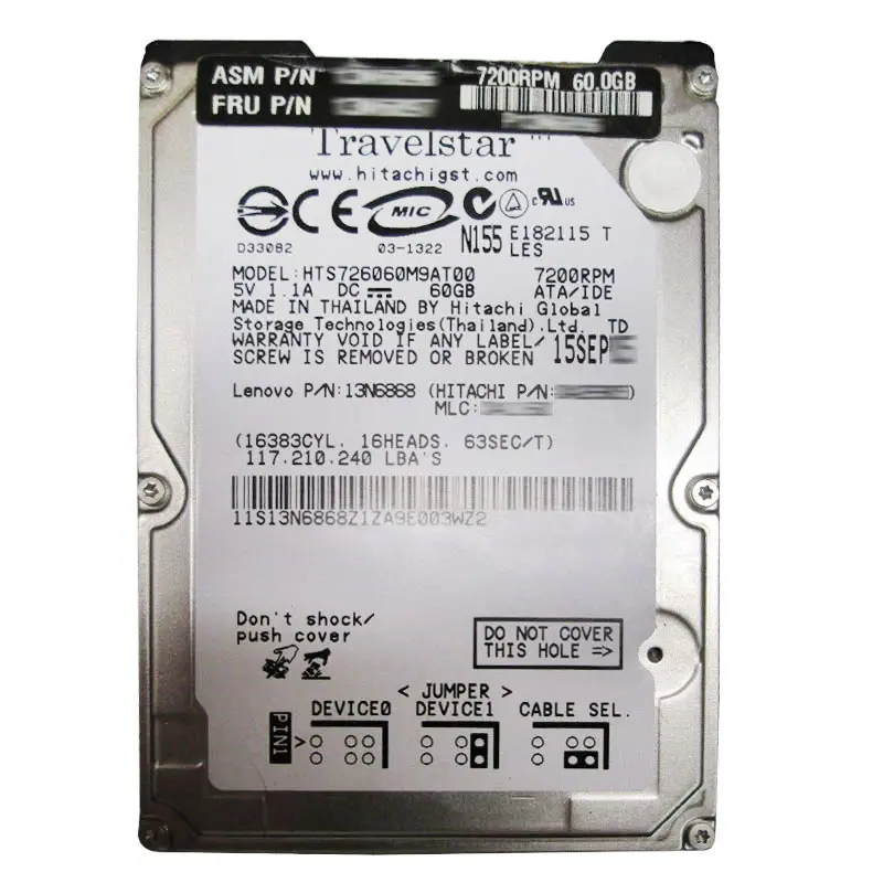 13N6868.jpg Lenovo 13N6868 - 60GB 7.2K IDE 2.5" Hard Drive - Image 1