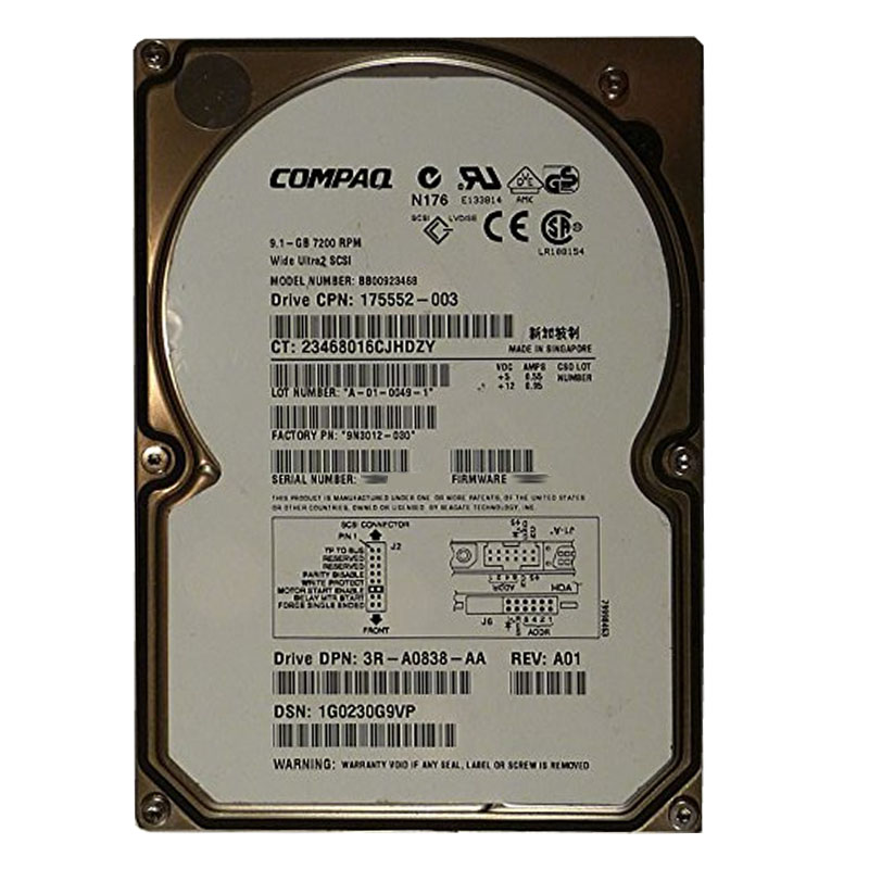 HP-Compaq 175552-003 - 9.1GB 7.2K 68-PIN Ultra2-SCSI 3.5" Hard Drive