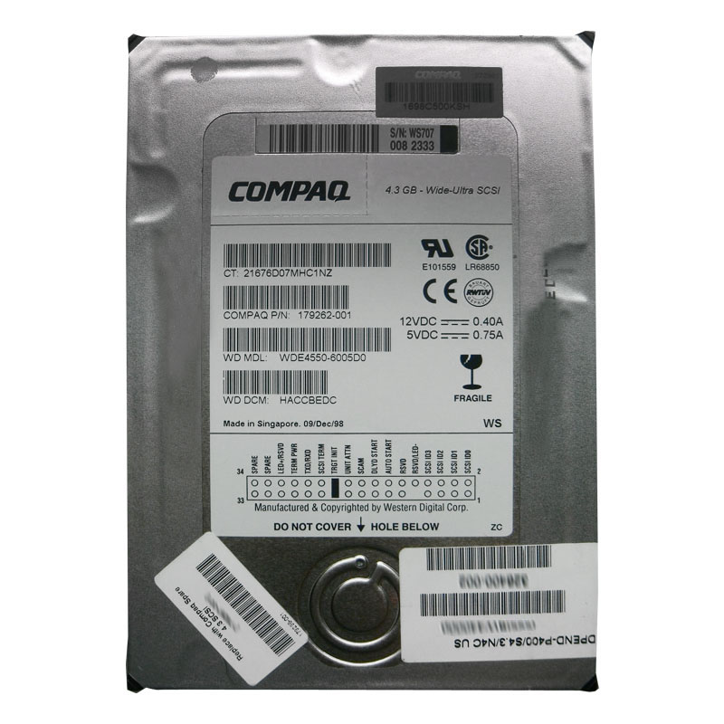 HP-Compaq 179262-001 - 4.3GB 68-PIN Ultra Wide SCSI 3.5" Hard Drive
