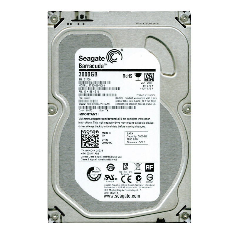 1CH166-510.jpg Seagate 1CH166-510 - 3TB 7.2K SATA 6.0Gbps 3.5" 64MB Cache Hard Drive - Image 1