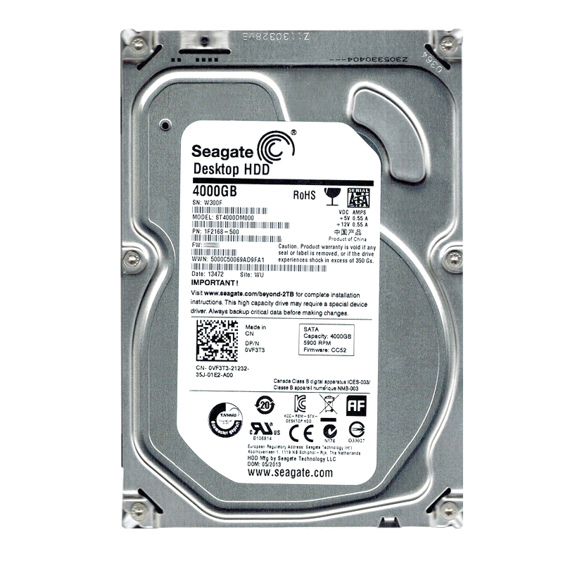 1F2168-500.jpg Seagate 1F2168-500 - 4TB 5.9K SATA 6.0Gbps 3.5" 64MB Cache Hard Drive - Image 1