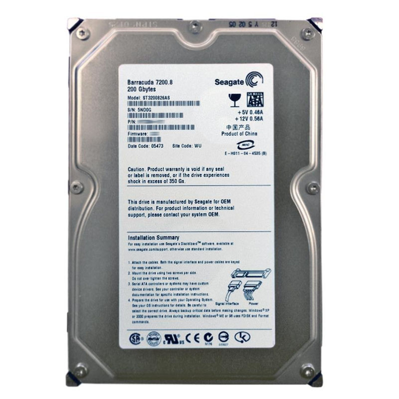 Seagate - 200GB 7.2K SATA 1.5Gbps 3.5" 8MB Cache Hard Drive - ST3200826AS
