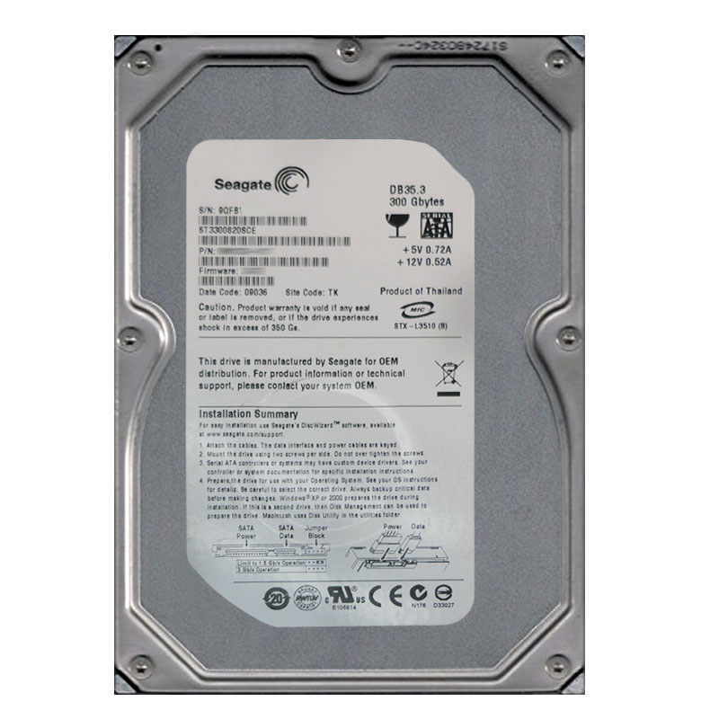 Seagate - 300GB 7.2K SATA 3.0Gbps 3.5" 8MB Cache Hard Drive - ST3300820SCE