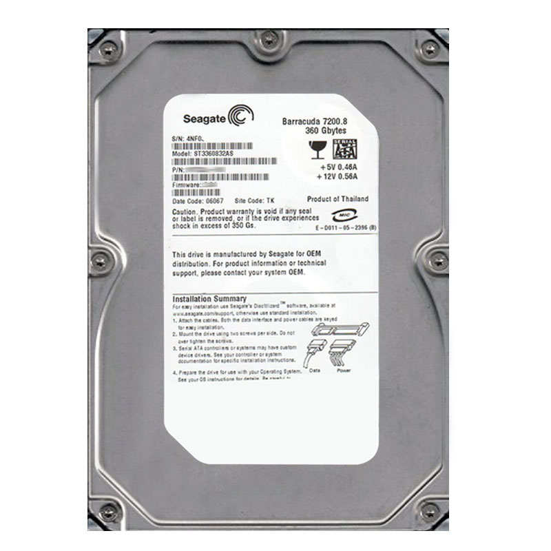 ST3360832AS.jpg Seagate - 360GB 7.2K SATA 3.0Gbps 3.5" 8MB Cache Hard Drive - ST3360832AS - Image 1