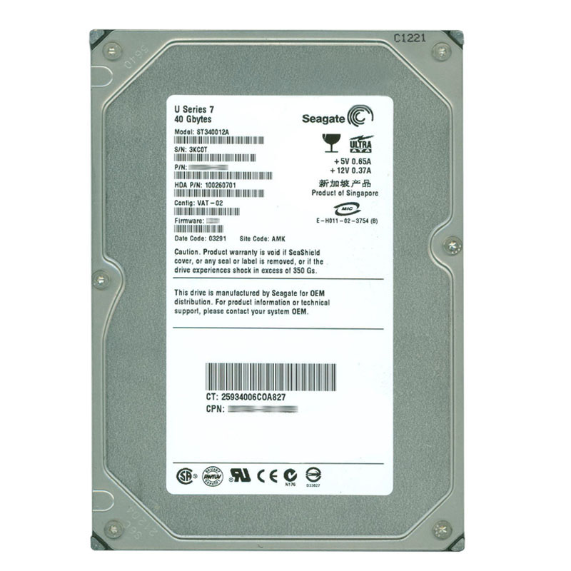 Seagate - 40GB 5.4K Ultra-ATA/100 3.5" 1MB Cache Hard Drive - ST340012A