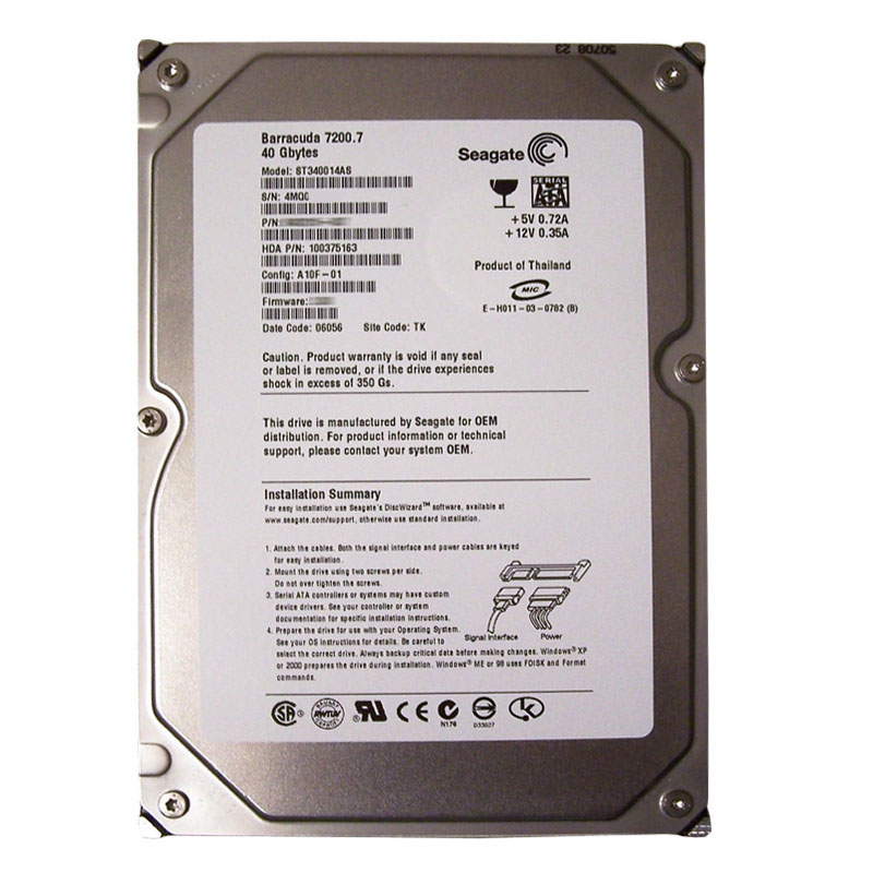 Seagate - 40GB 7.2K SATA 1.5Gbps 3.5" 2MB Cache Hard Drive - ST340014AS